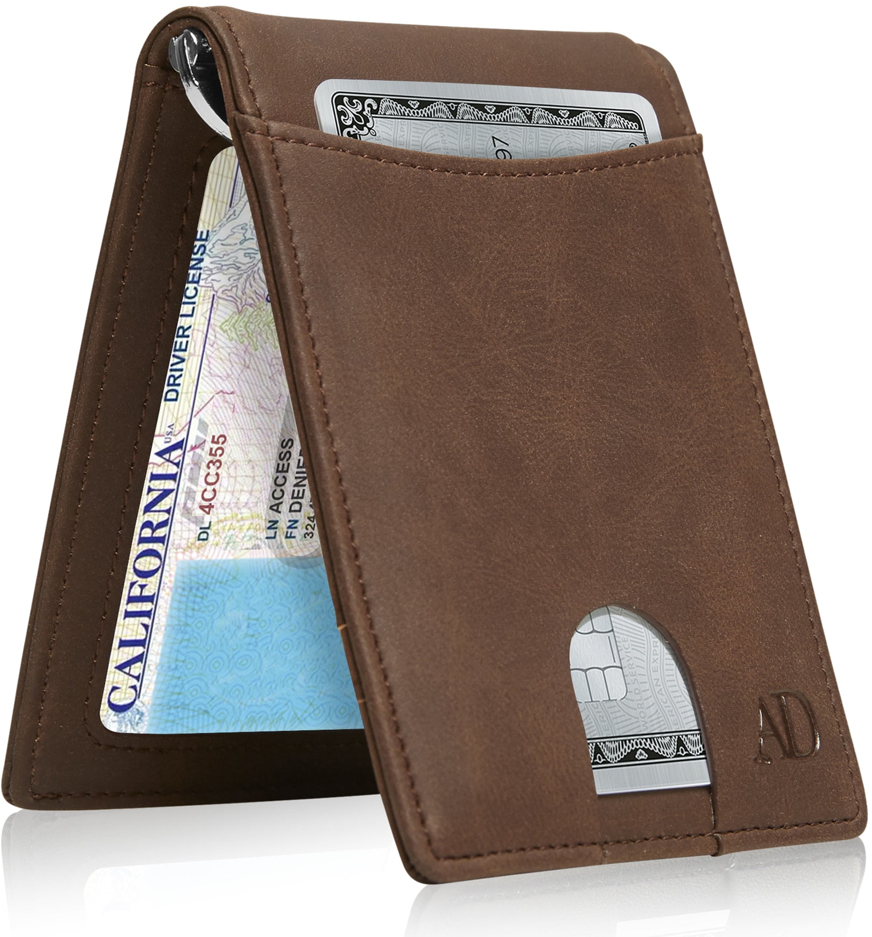 Brown RFID Blocking Leather Men's Wallet Front Pocket Ultra Thin Card Holder 
