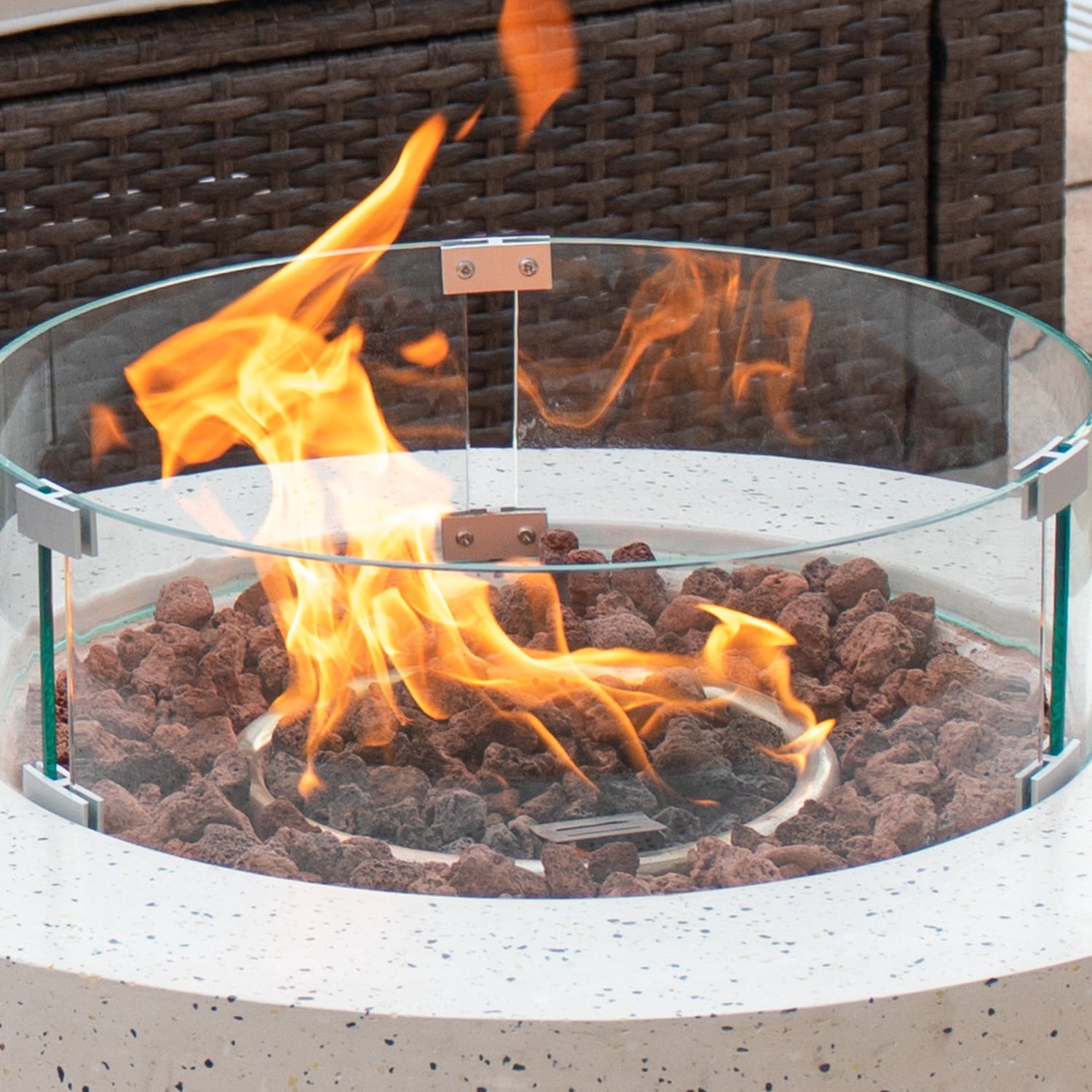 MOALCOFER 28"Round Propane Fire Pit Table,40,000 BTU Stainless Steel Burner Gas Fire Pit with Wind Guard