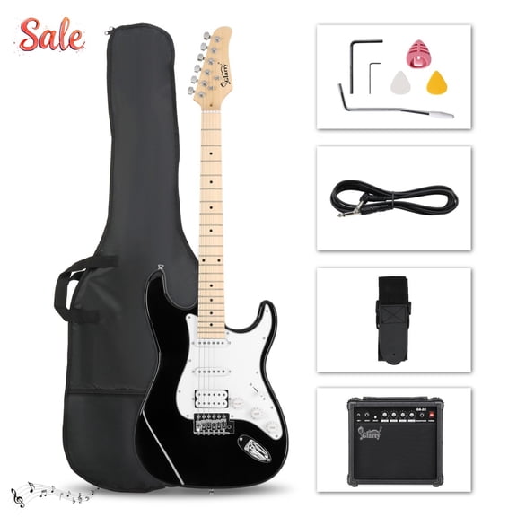 GZXS 39" Beginner Electric Guitar Kit with Amp, Starter Set with Bag, Strap, Amp Wire, Wrench Tool and Tremolo Arm, Black