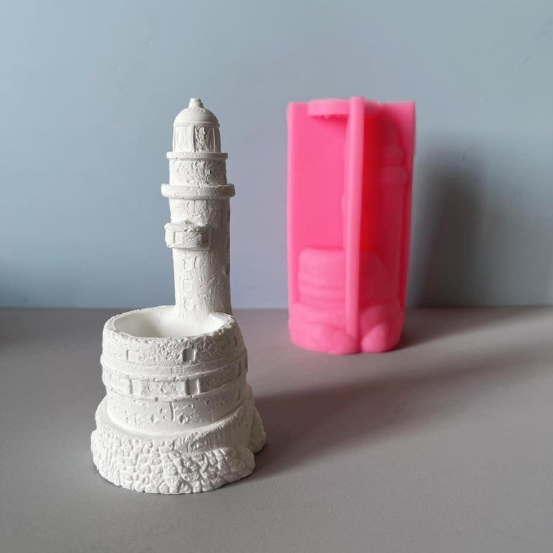 Zecic Handmade Flower Pots Molds 3D Lighthouse Candle Cup Silicone Mould Decorations