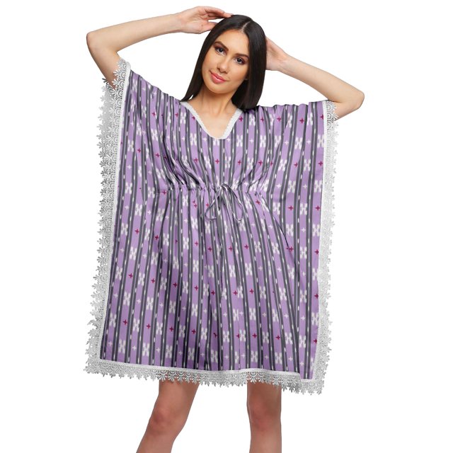 Moomaya Robe Courte de Caftan de Plage, Robe de Couverture Imprimée, Kaftan pour Femmes, Tenue de Plage, Couverture