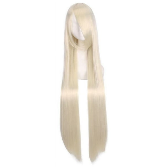 XmhyTop 39.4" Long Sleek Straight Wigs with Fringe Bangs, Heat-Resistant Synthetic Hair, Vibrant Color Options, Cosplay, Anime, Party & Daily Wear, Women's Wigs,White Blonde