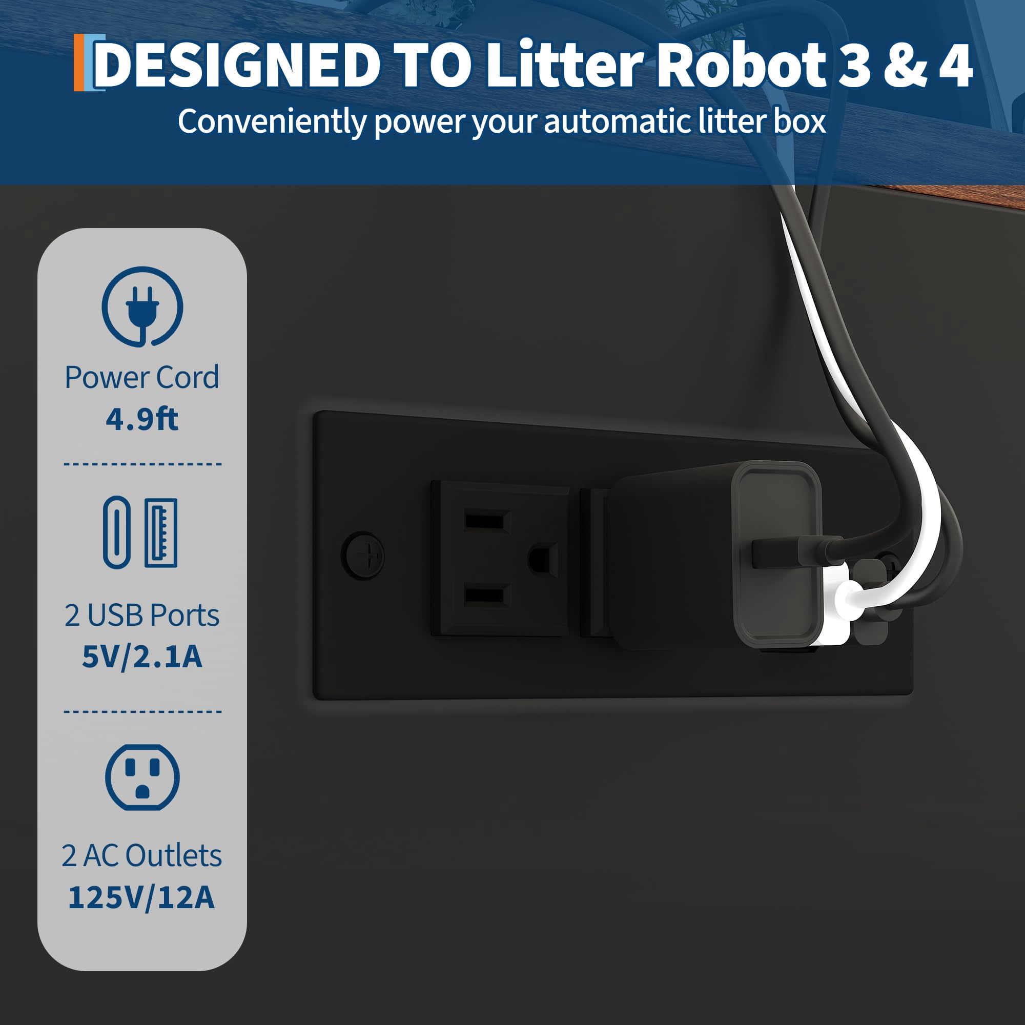 Litter Robot Enclosure, Cat Litter Box Furniture with Power Outlet, Cat Litter Box Enclosure Cabinet with Double Doors and open shelf for Litter Robot