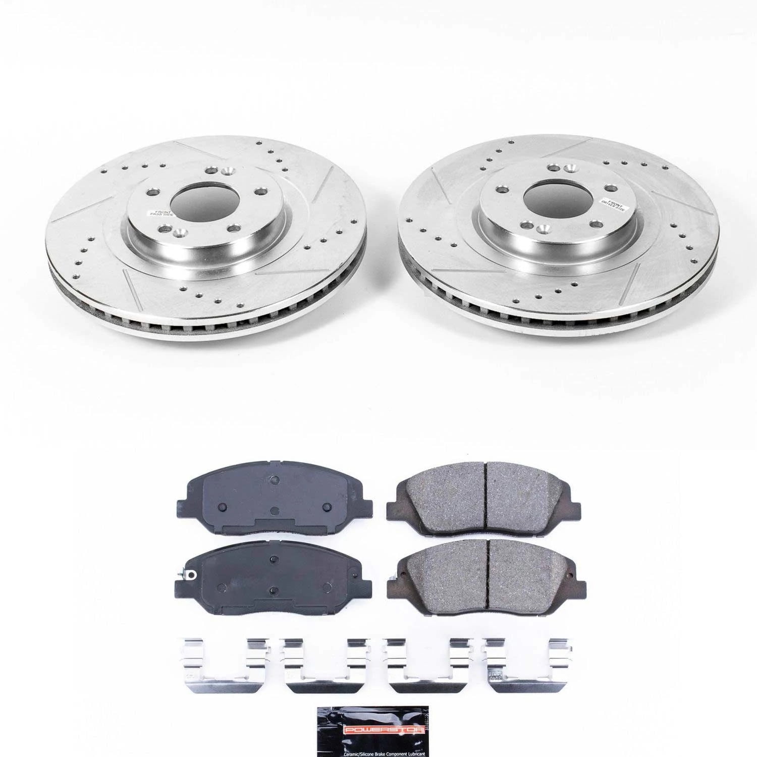 PowerStop Front Z23 Evolution Sport Carbon-Fiber Ceramic Brake Pad and Drilled & Slotted Rotor Kit Fits: HYUNDAI Select Models K7513