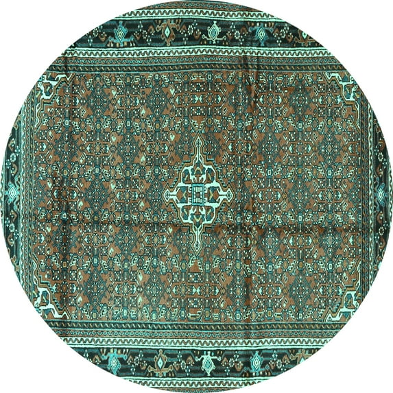 Ahgly Company Indoor Round Persian Turquoise Blue Traditional Area Rugs, 8' Round