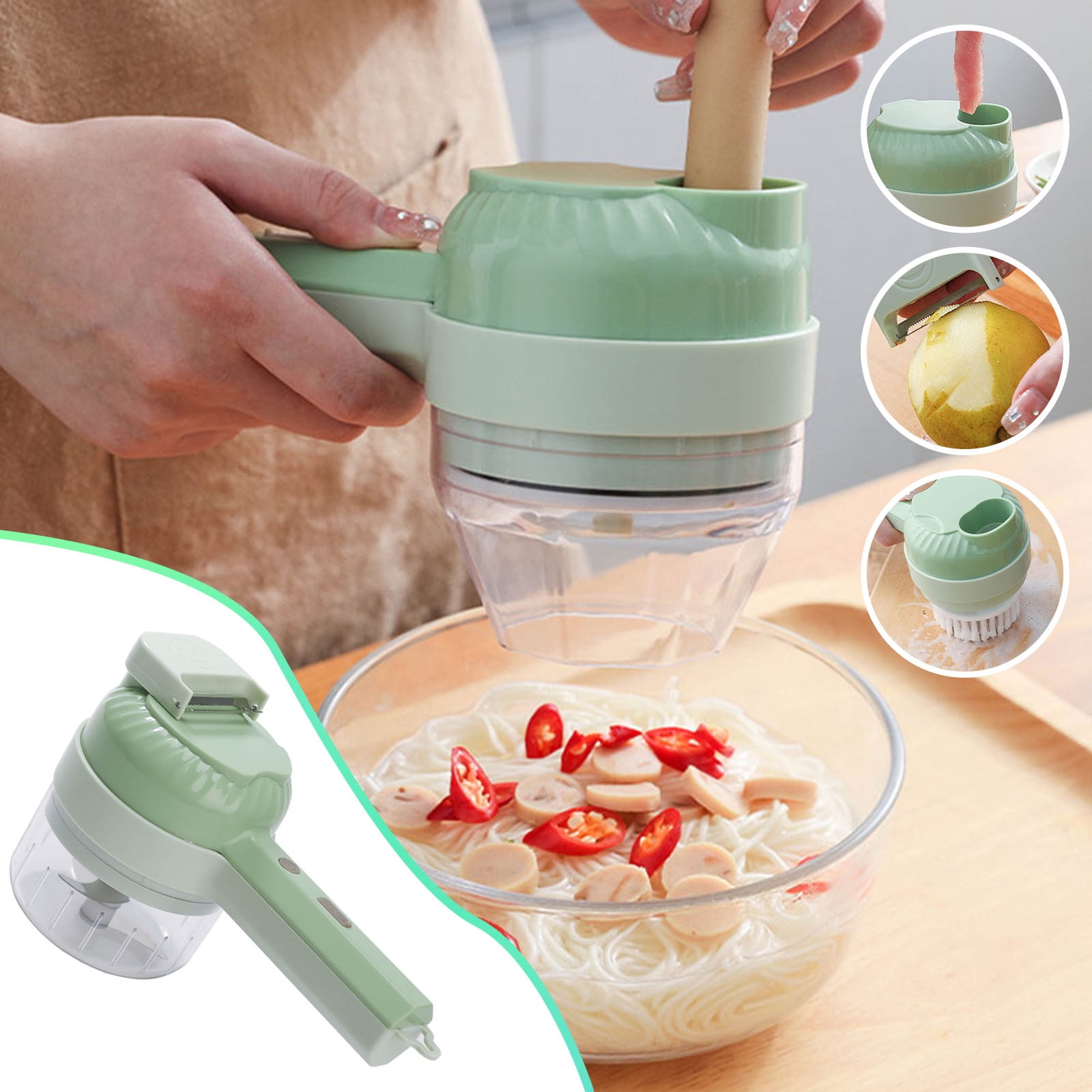 Lingouzi 4-in- Handheld Electric Chopper Set, Electric Garlic Mud Masher Food  Chopper, Portable Mini Wireless Food Processor, for Garlic Pepper Chili  Onion Celery Ginger Meat with Brush 