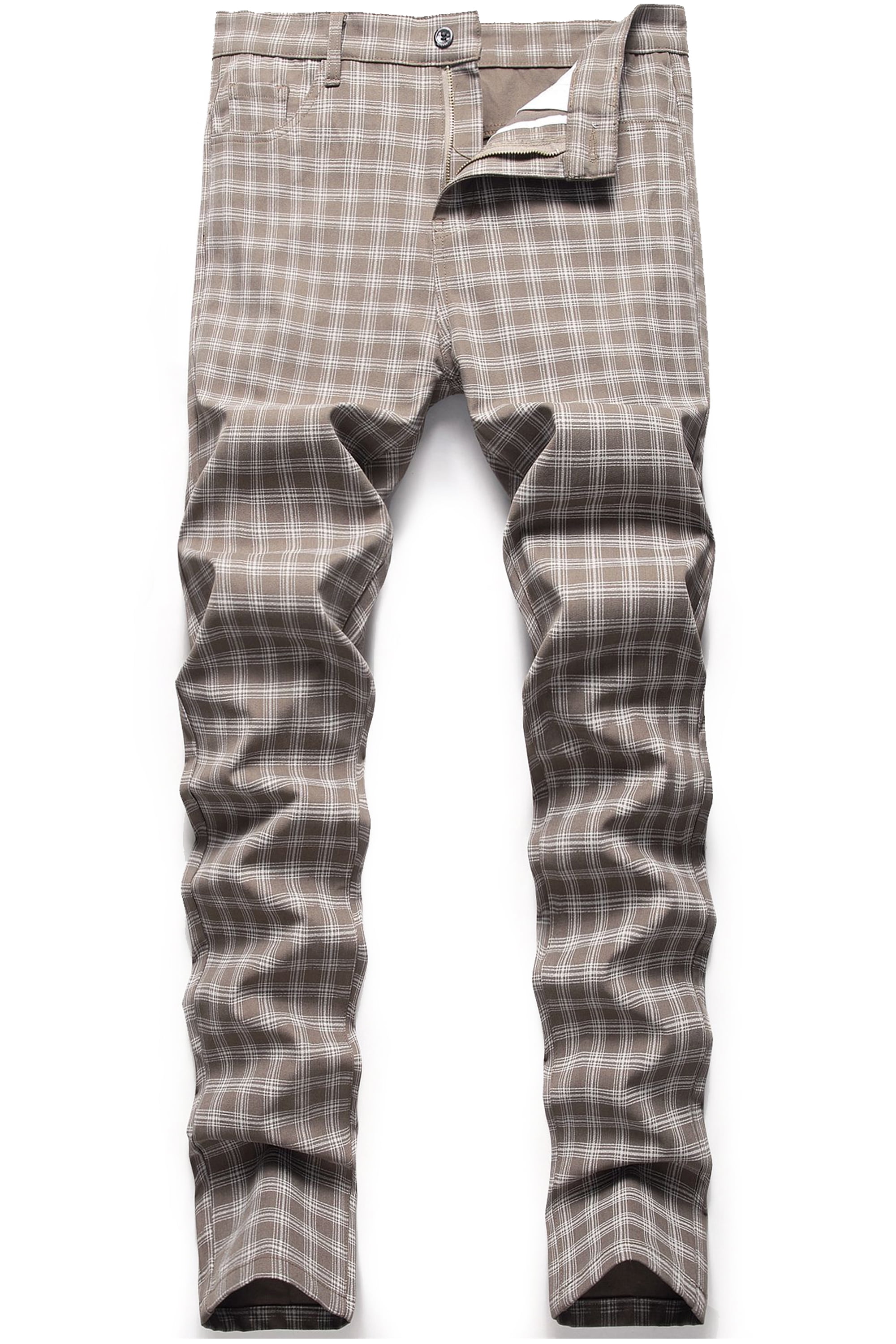 LZLER Slim Fit Plaid Dress Pants for Men FlatFront Stretch Chino Pant