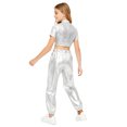 thumbnail image 2 of Aiihoo Kids Modern Jazz Dance Party Sets Girls Short Sleeve Metallic Shiny T-shirt Crop Tops with Pants Outfits Silver 6, 2 of 7