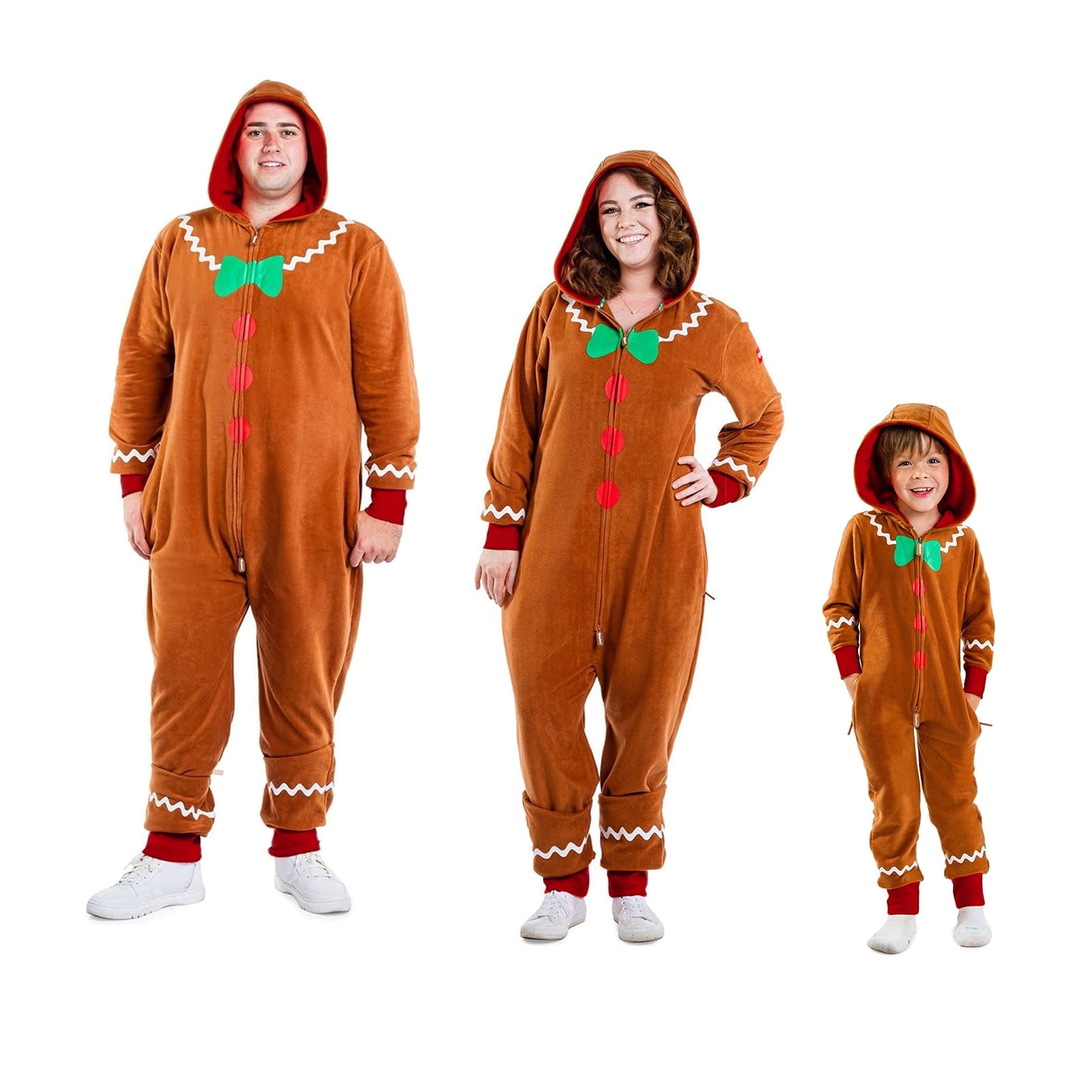 Family Christmas Gingerbread Costume Long Sleeve Hooded Jumpsuit for
