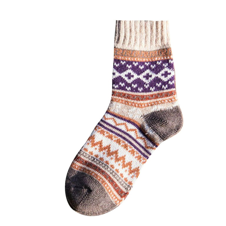 LYXSSBYX Crew Socks for WomenAutumn and Winter Warm Small Diamond Retro Ethnic  Style Men's Rabbit Wool Socks 