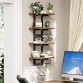 thumbnail image 6 of Floating Shelves for Wall Set of 2, Wood Wall Shelf with 6 Hooks, 2 Tier Hanging Decorative Storage Shelves for Living Room Bedroom Bathroom Kitchen Office Coffee Bar, Rustic Brown, 6 of 6