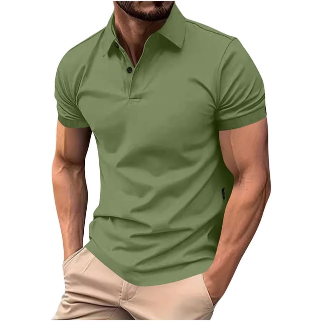 Manga Corta de Verano Tops de Color Sólido Casual Manga Corta Cuello Redondo Doblado Hendidura Superior, Camisa de Fibra de Poliéster para Hombres, Lavado de Manos