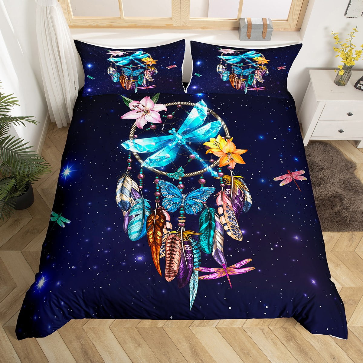 Dragonfly Decor Dreamcatcher Bedding Set Exotic Dreamy Feather