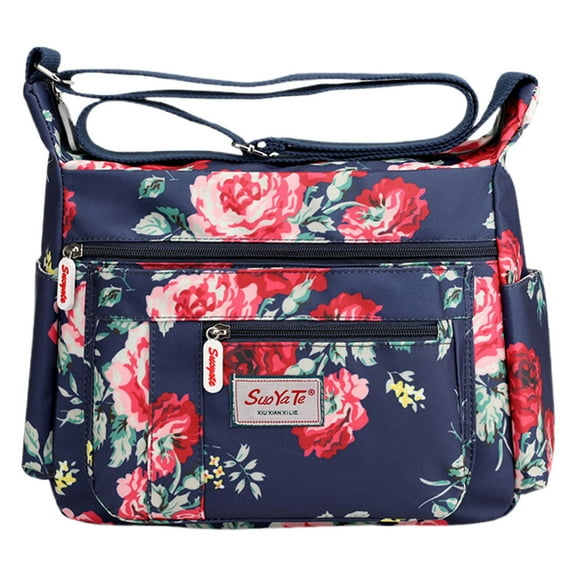 Gnwei Crossbody Bags for Women Casual Handbags & Shoulder Bags Nylon Tote Bag Lightweight Waterproof Messenger Bag Anti Theft Bag, Floral Multi-Pocket Design