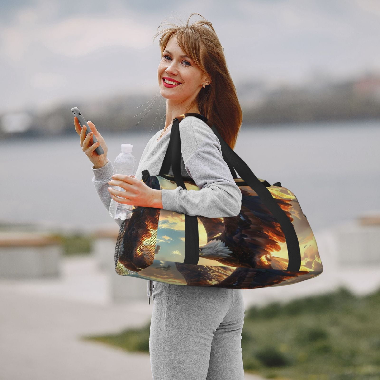 Fuzoiu Golden Sky Bald Eagle Print Travel Duffle Bag,Carry On Tote Bags,Duffel Bag,Sport Gym Bag, Hospital Bag for Labor and Delivery, Overnight Bag,Luggage Bag
