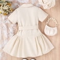 thumbnail image 4 of Mercatoo Little Child Girls' Dresses Summer Solid Color Lapel Cardigan Double Dress Fashion Long Sleeve with Hat, 4 of 6