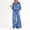 Blue, variant on Womens Leopard Print 2 Piece Outfit Set Long Sleeve Button Scalloped Trim Pullover Top & Wide Leg Pants Lounge Set Fall Casual Matching Outfit Sets Light Purple L