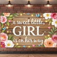 thumbnail image 5 of Wooden Background Sweet Little Girl Banner with Floral Butterflies and Hearts for Baby Shower Party Decorations Photography Props Newborn Welcome Party Backdrop, 5 of 7