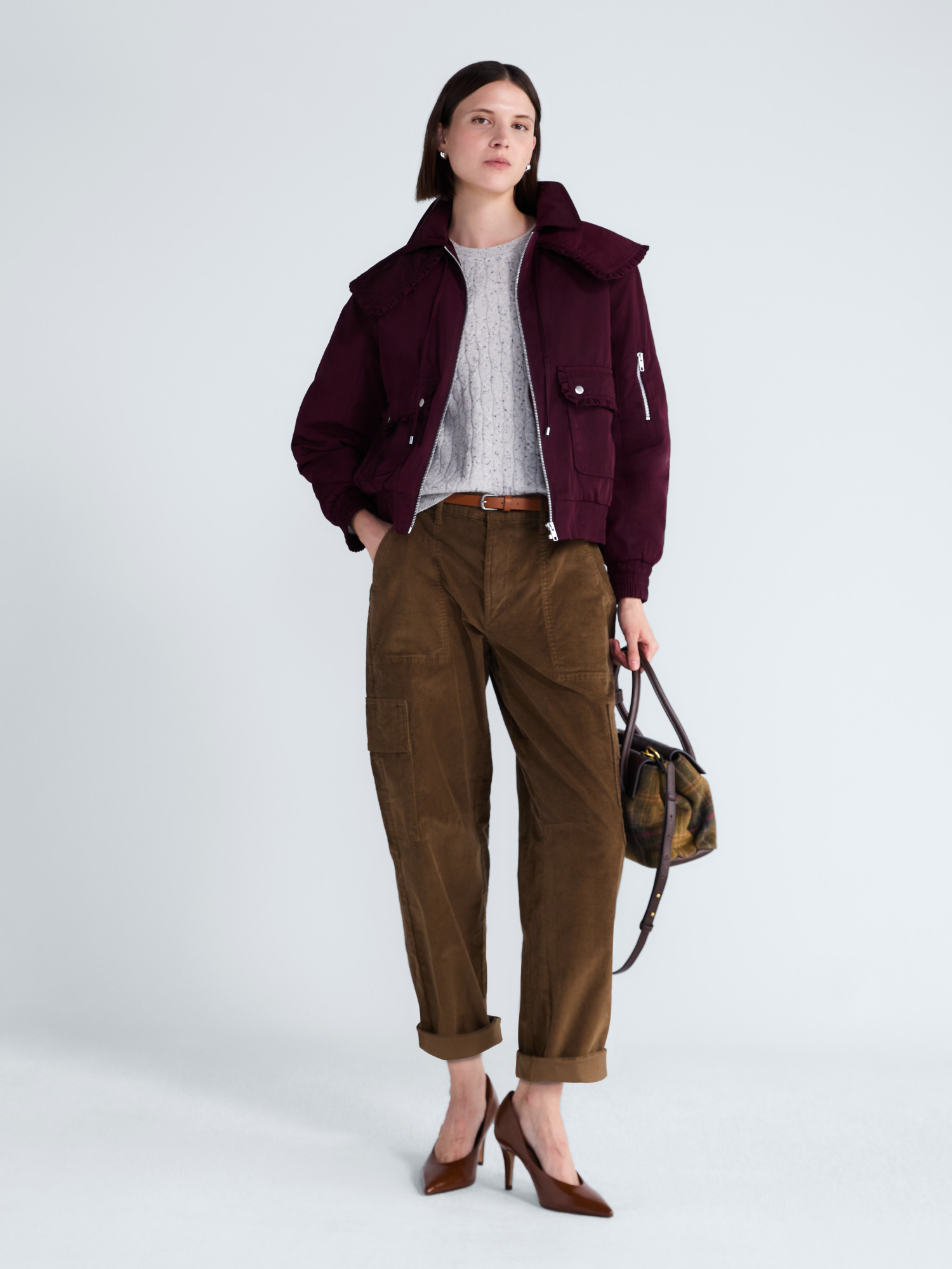 Free Assembly Women's Ruffle Collar Bomber Jacket photo 3