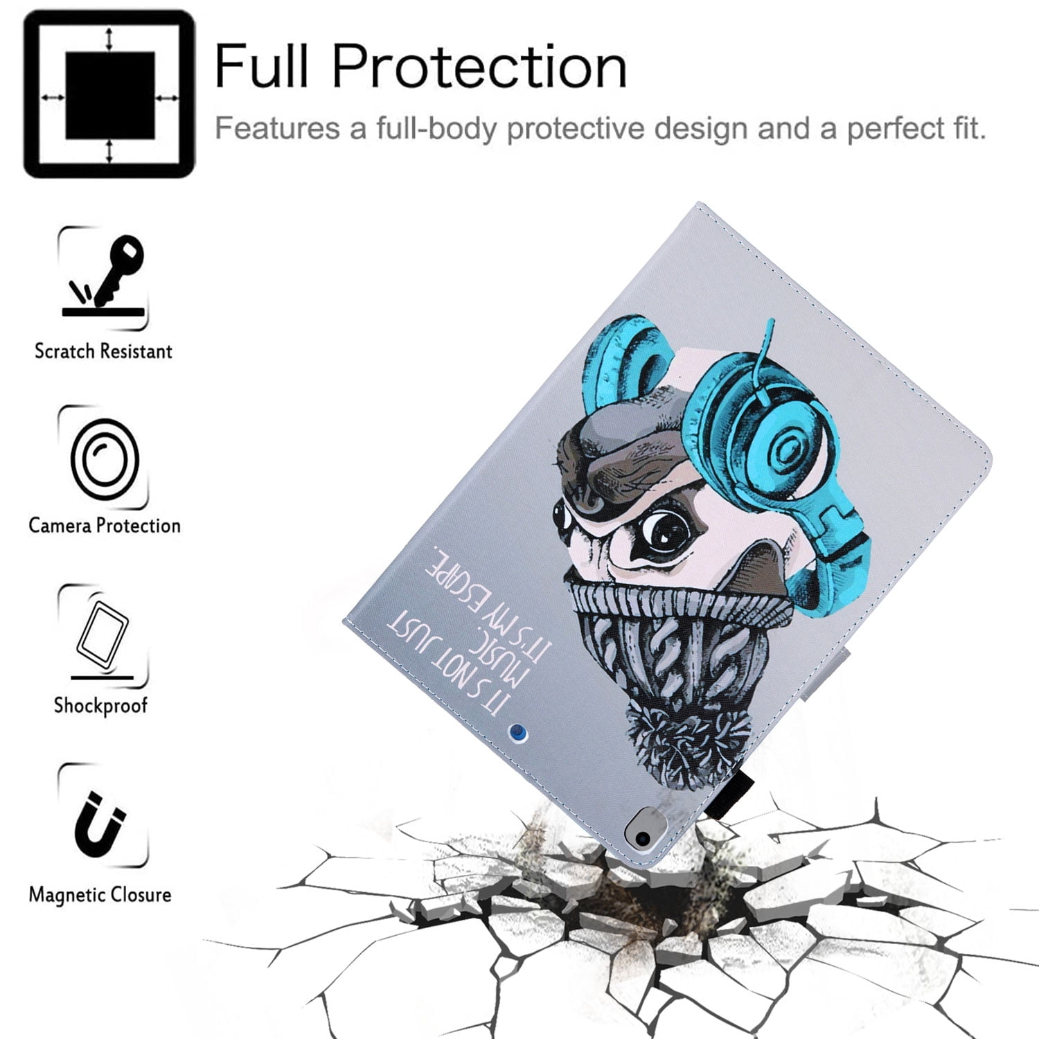 iPad 9.7 2018 Case, iPad 9.7 2017 Case, iPad Air 1 2 Case, Allytech PU Leather Folio Flip Kickstand Protection Auto Sleep Wake Pencil Holder Cover for Apple iPad 6th/5th Gen, iPad Air 1 2,Music Cat
