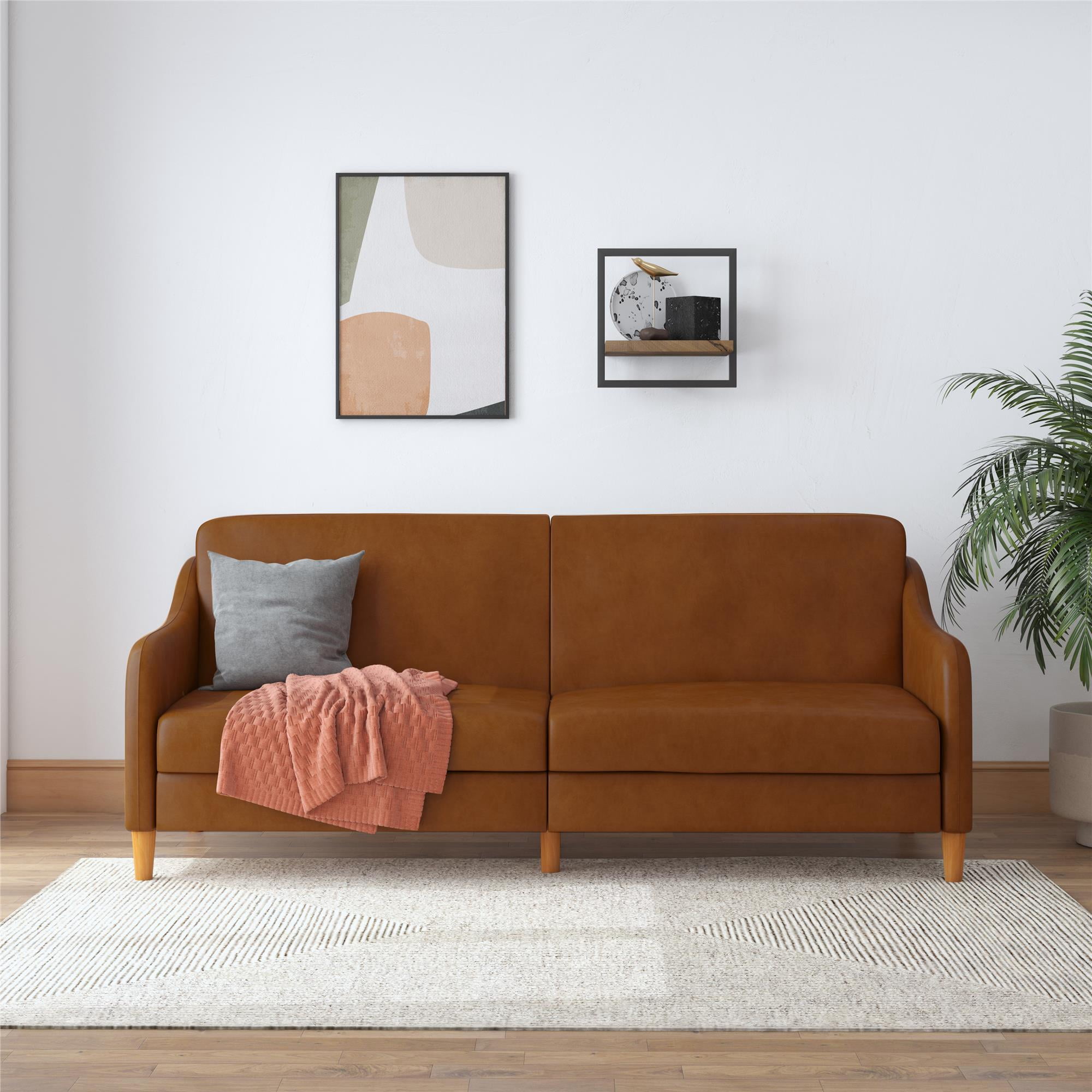 DHP Jasper Coil Futon, Camel Faux Leather
