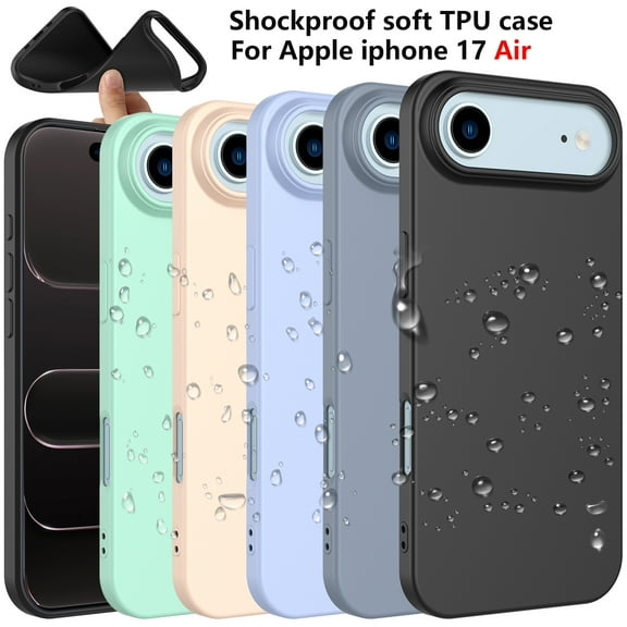 For Apple iphone 17 Air Case Silicone Cover, Tekcoo Shockproof Rugged Soft Gel Rubber Ultra Slim Protective Cover Anti-Scratch Microfiber Lining Cute Phone Case for Apple iphone 17 Air - Black