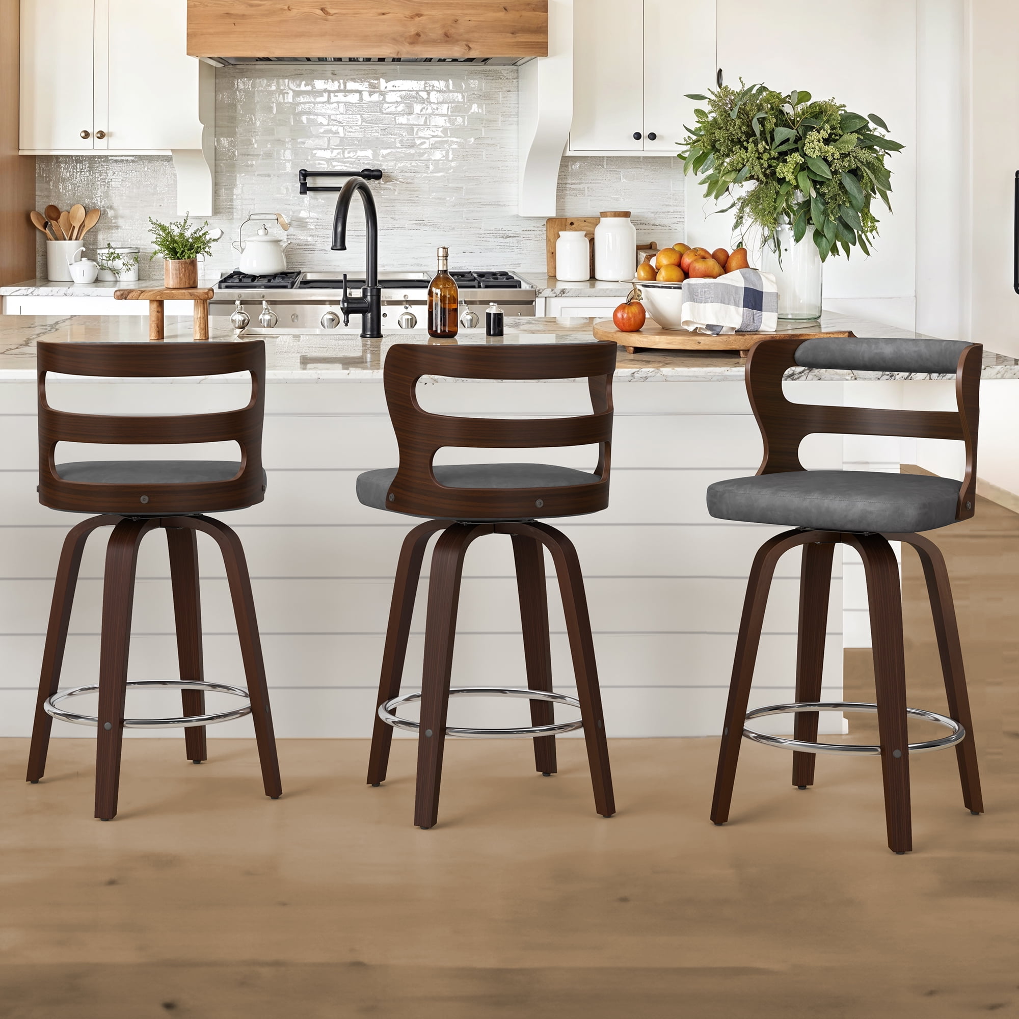 Dycanpo 26" Counter Height Bar Stools, Swivel Counter Stools with Back for Kitchen Island, Dark Gray