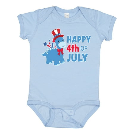 

Inktastic Happy 4th of July with Blue Dinosaur Gift Baby Boy or Baby Girl Bodysuit