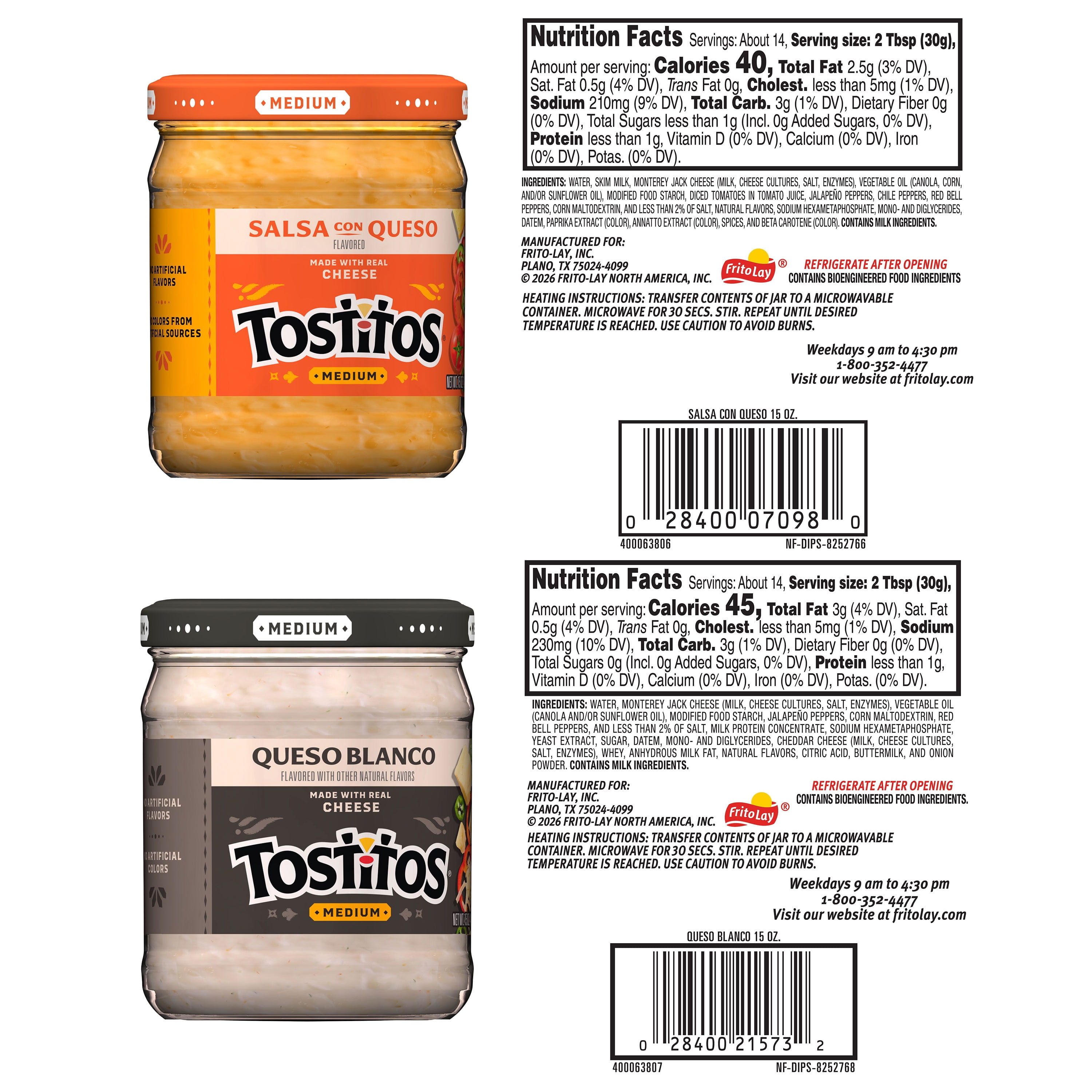 Tostitos Queso Variety Salsa, No Artificial Colors, No Artificial Flavors, 15 oz Jar, 4 Pack