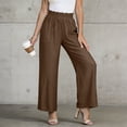 thumbnail image 5 of Women Cotton Linen Pants Smocked High Waisted Lightweight Comfy Wide Leg Dressy Casual Trousers with Pockets (L, Coffee), 5 of 8