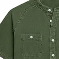 thumbnail image 4 of Hesxuno Men Fashion Button Down Shirts Mandarin Collar Denim Short Sleeve Shirt Loose Fit Western Work Tops Casual Stretchy Cowboy Blouses with Pockets Army Green M, 4 of 5
