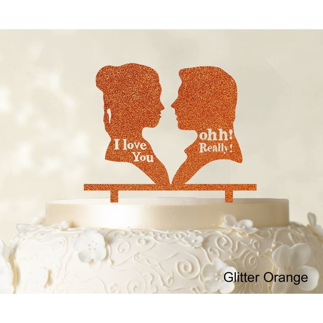 Couple Wedding Cake Topper Personalized Glitter Orange Cake Topper Color Option Available 5-7 Inches Wide