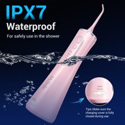 MySmile LP211 Portable Water Flosser Cordless for Teeth Braces, Electric Water Dental Flossers, Oral Irrigator, IPX7 Waterproof, 5 Modes, 8 Jet Tips, 260ml Tank, 1 Travel Bag, Pink