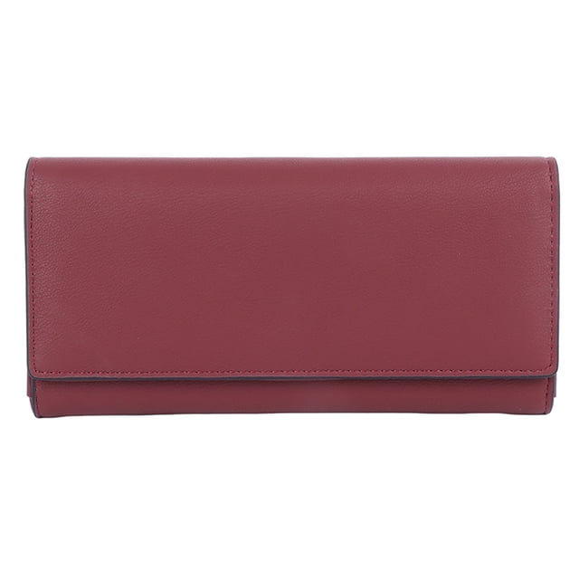 Women Long Wallet Large Capacity PU Leather Fashionable Lady Purse for Bills Cards Coins Wine Red