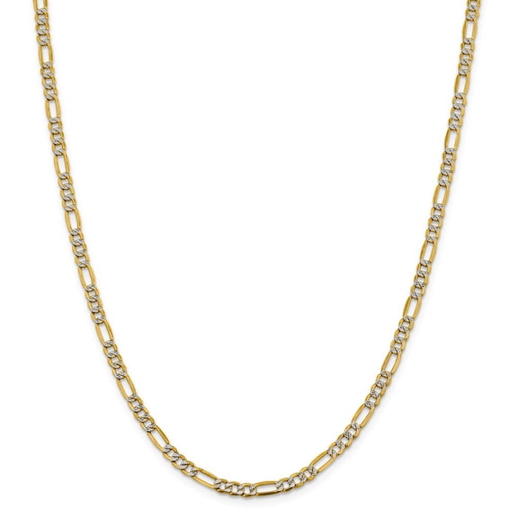14K Two-Tone Gold chain Figaro Pave 16 in 3.9 mm 3.9mm Semi-solid pave
