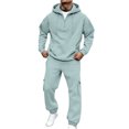 thumbnail image 6 of Mens 2 Piece Outfits Long Sleeve Half Zip Hoodies Joggers Solid Color Pullover Casual Streetwear Comfortable Tracksuit Men Light Blue M, 6 of 8