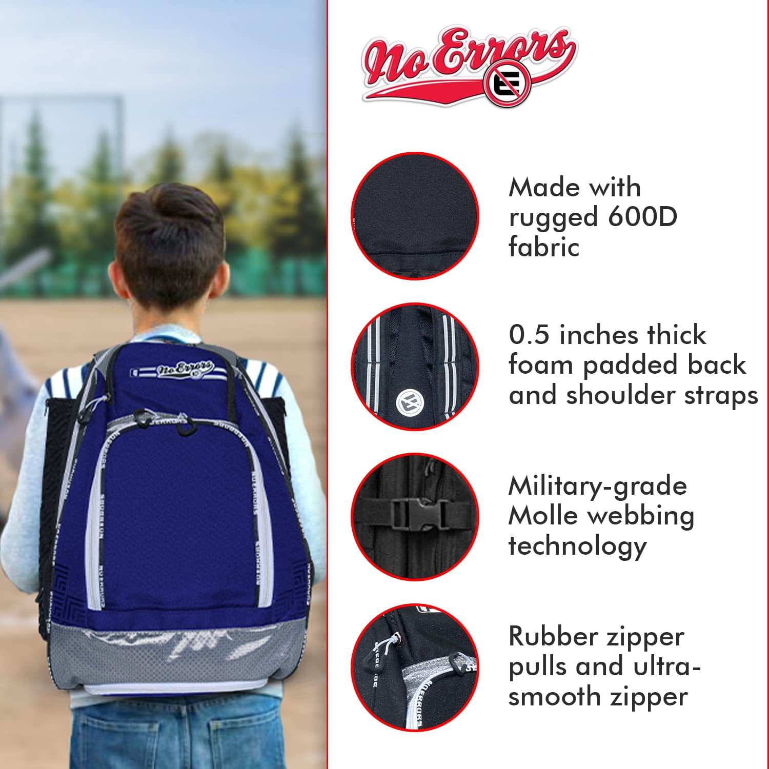 Sports RBP Rookie Baseball and Softball Backpack - Youth Baseball and Softball Bat Bag with Fence Hooks - Baseball and Softball Equipment Bag for Kids