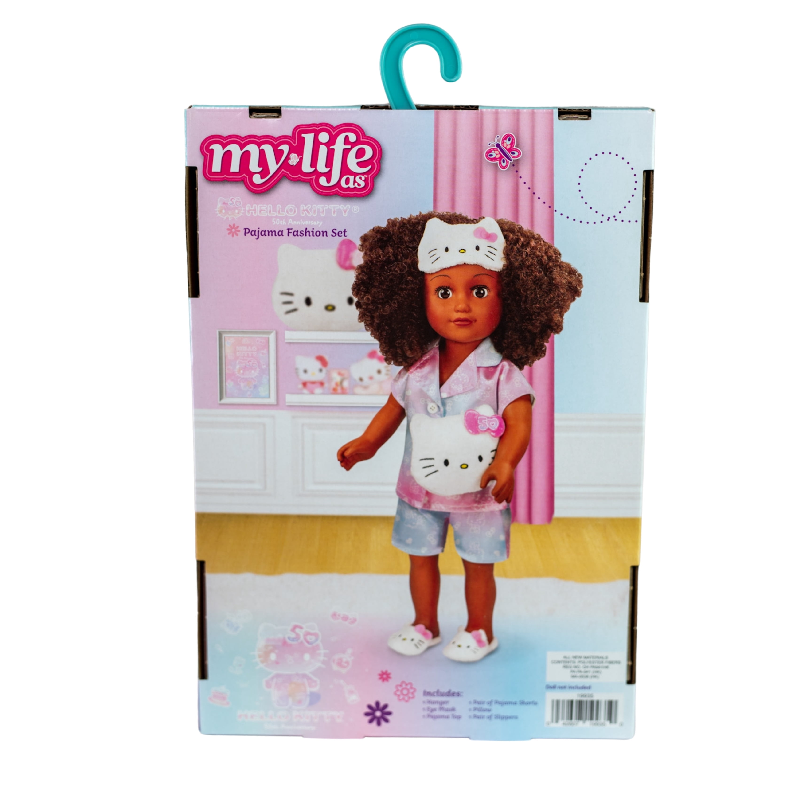 My Life As Hello Kitty PJ Fashion Set for 18" Dolls, 50th Anniversary, 6 Pieces, Pink-Blue-White Multicolor