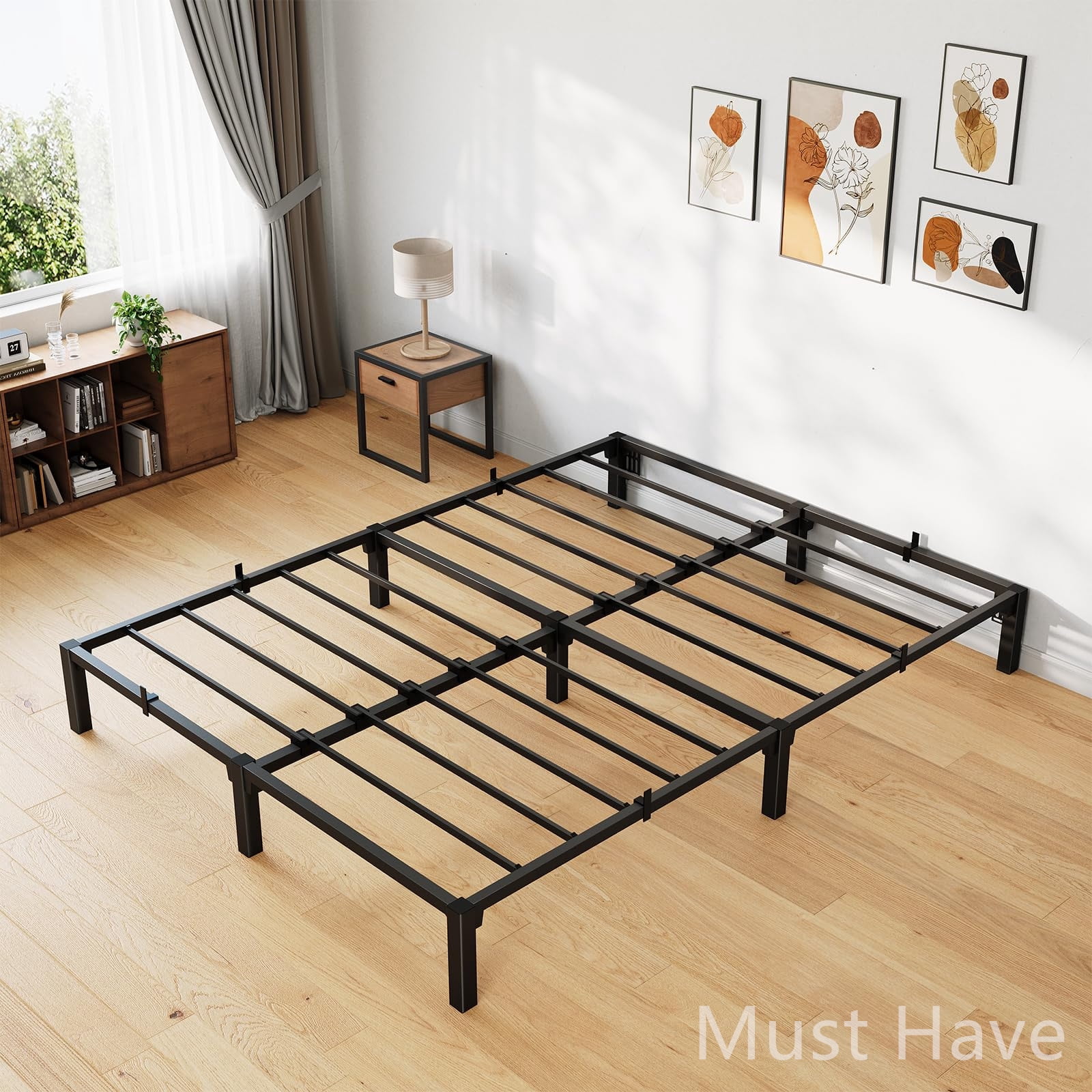 Jojoka Queen Size Metal Bed Frame 10 Inch High, Heavy Duty Platform with 800 lbs Support, No Box Spring, Easy Tool-Free Assembly, Noise-Free Design