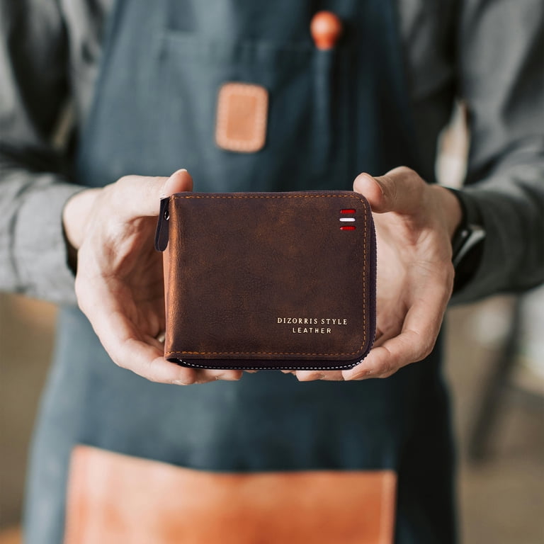 Men's Genuine Leather RFID Blocking Wallet – Zip Around Bifold With Coin Pocket & Card Slots