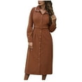 thumbnail image 4 of Odbmxy Shirt Dress Women Midi Dress Long Sleeve Cotton Womens Dresses Loose Plain Office Tunic Dressy Dresses,Brown XL, 4 of 9