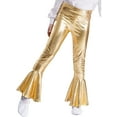 thumbnail image 4 of inhzoy Kids Girls Boys Shiny Metallic Flared Pants Bell Bottoms Sequins Dance Leggings Trousers Gold 14, 4 of 8