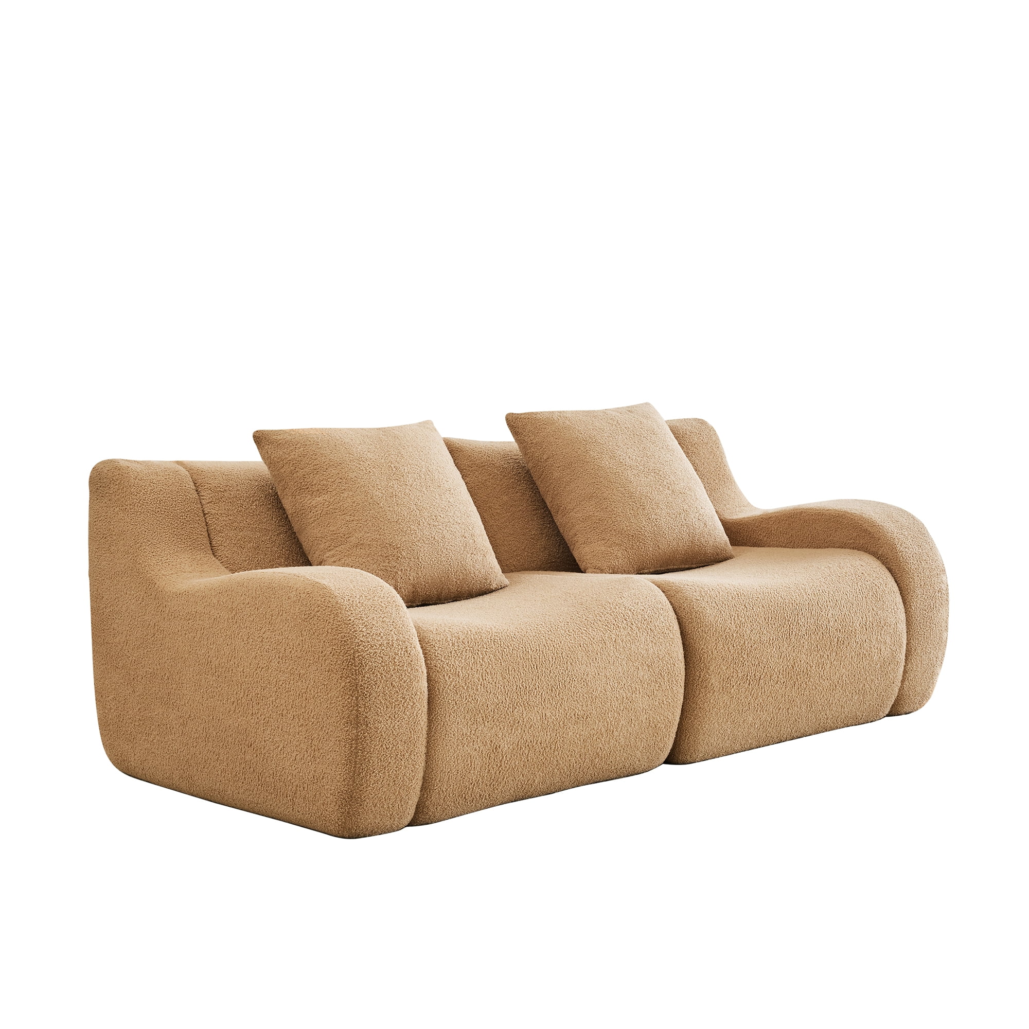 Aukfa 83" Boneless 2-Seater Modular Loveseat Sectional Sofa, 27.5" Deep Seat, Teddy, Camel