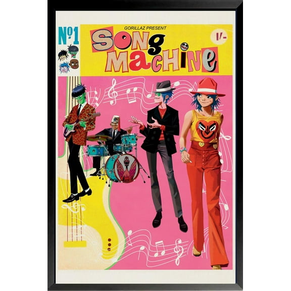 BUY ART FOR LESS Officially Licensed gorillaz Song Machine No. 1 Framed Art Poster - 24 x 36 Inch - Sturdy Engineered Wood Frame with Plexi Glass - Ready To Hang
