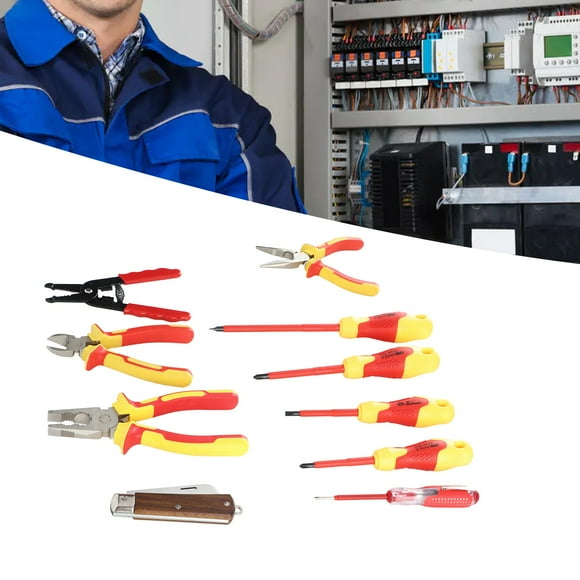 Insulated Electrician Tool Set, Electrician Tool Set Comfortable Grip with Slotted Cross Head Tip for Wire Stripping