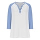thumbnail image 4 of Cowsor Girl's Casual 3/4 Sleeve T Shirts Button V Neck Tunic Blouses Color Block Basic Tee Tops Loose Fit Summer Shirt, 4 of 6