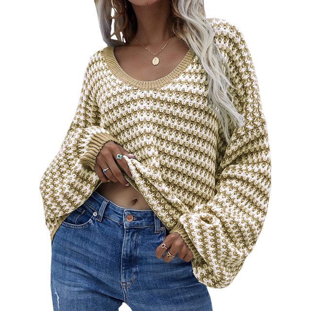 Womens Sweaters Pullover Oversized Deep V Neck Off Shoulder Tops Long Sleeves Loose Knit Sweater