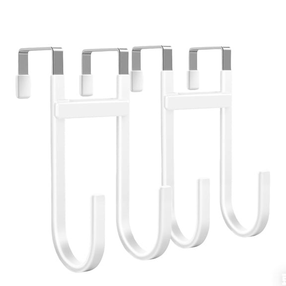 Over the Door Hooks,2pack, Over the Door Hanger with Rubber for Hanging Towels and Bags, Over Door Dual-Hooks Suitable for Bathrooms,Bedrooms, Fits Most Interior Doors (White, Short)