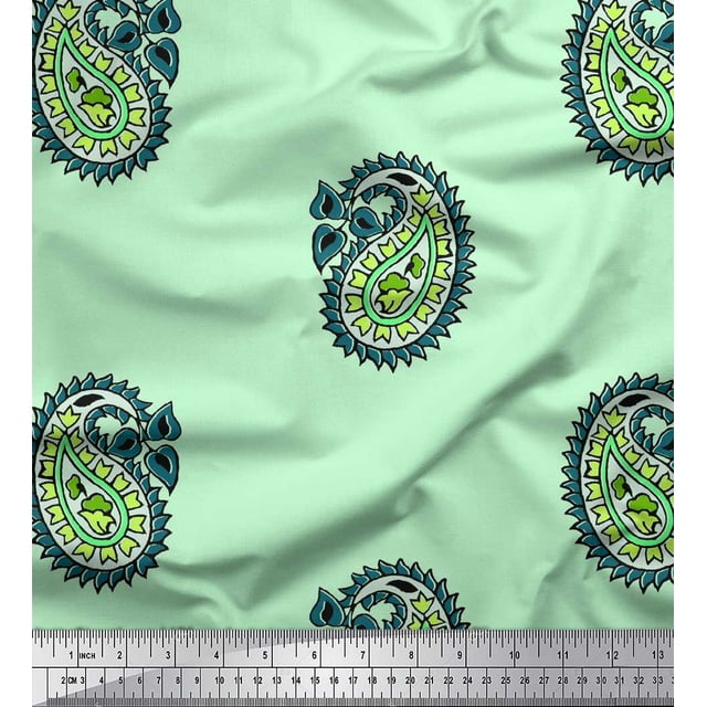 Soimoi Poly Georgette Fabric Paisley Block Print Fabric by The Yard 52 Inch Wide