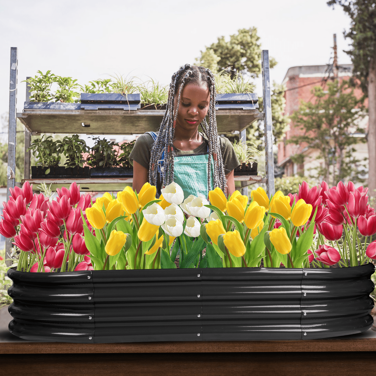 Asotewt Raised Garden Bed 5ft Oval Large Rot-Resistant Galvanized Metal Planter Box, 60"D x 29"W x11"H,Black